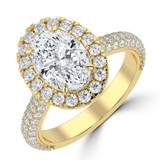 Oval Lab Created Diamond 4-Prong 3-Row Pave Cathedral Halo Engagement Ring in Yellow Gold with Hidden Accents (MVSLG1549-Y)