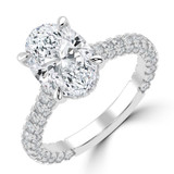 Oval Lab Created Diamond 4-Prong 3-Row Pave Cathedral Solitaire with Accents Engagement Ring in White Gold with Hidden Halo (MVSLG1550-W)