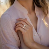 Oval Lab Created Diamond 4-Prong 3-Row Pave Cathedral Solitaire with Accents Engagement Ring in White Gold with Hidden Halo (MVSLG1550-W)
