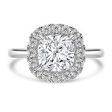 Cushion Lab Created Diamond 4-Prong Open Bridge Halo Engagement Ring in White Gold (MVSLG1556-W)