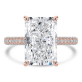 Radiant Lab Created Diamond 4-Prong 3-Row Pave Cathedral Solitaire with Accents Engagement Ring in Rose Gold with Hidden Halo and Accented Bridge (MVSLG1560-R)