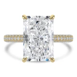 Radiant Lab Created Diamond 4-Prong 3-Row Pave Cathedral Solitaire with Accents Engagement Ring in Yellow Gold with Hidden Halo and Accented Bridge (MVSLG1560-Y)