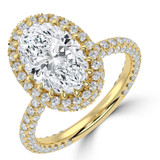Oval Lab Created Diamond Prong Set 3-Row Pave Rollover Halo Engagement Ring in Yellow Gold with Hidden Accents (MVSLG1562-Y)