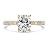 Cushion Lab Created Diamond 4-Prong Cathedral Solitaire with Accents Engagement Ring in Yellow Gold with Hidden Halo (MVSLG1565-Y)