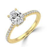 Cushion Lab Created Diamond 4-Prong Cathedral Solitaire with Accents Engagement Ring in Yellow Gold with Hidden Halo (MVSLG1565-Y)