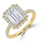 Emerald Lab Created Diamond 4-Prong Open Bridge Halo Engagement Ring in Yellow Gold (MVSLG1571-Y)
