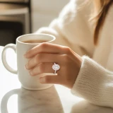 Oval Lab Created Diamond 4-Prong Open Bridge Halo Engagement Ring in Rose Gold (MVSLG1579-R)
