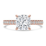 Cushion Lab Created Diamond 4-Prong Catheral Solitaire with Accents Engagement Ring in Rose Gold with Hidden Halo and Accents (MVSLG1581-R)