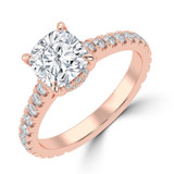 Cushion Lab Created Diamond 4-Prong Catheral Solitaire with Accents Engagement Ring in Rose Gold with Hidden Halo and Accents (MVSLG1581-R)