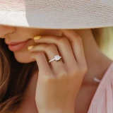 Cushion Lab Created Diamond 4-Prong Catheral Solitaire with Accents Engagement Ring in White Gold with Hidden Halo and Accents (MVSLG1581-W)