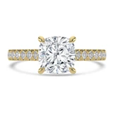 Cushion Lab Created Diamond 4-Prong Catheral Solitaire with Accents Engagement Ring in Yellow Gold with Hidden Halo and Accents (MVSLG1581-Y)