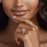 Princess Lab Created Diamond 4-Prong 3-Row Pave Rollover Halo Engagement Ring in Yellow Gold with Hidden Accents (MVSLG1582-Y)