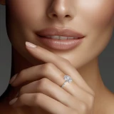 Oval Lab Created Diamond 4-Prong Solitaire with Accents Engagement Ring in White Gold (MVSLG1584-W)