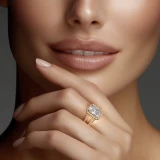 Radiant Lab Created Diamond 4-Prong Split-Shank Cathedral Halo Engagement Ring in Yellow Gold (MVSLG1589-Y)
