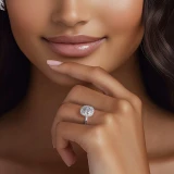 Cushion Lab Created Diamond 4-Prong Open Bridge Halo Engagement Ring in White Gold (MVSLG1591-W)
