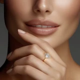 Oval Lab Created Diamond 4-Prong Open Bridge Halo Engagement Ring in Yellow Gold (MVSLG1593-Y)