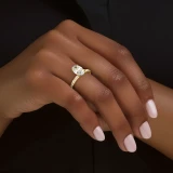 Oval Lab Created Diamond 4-Prong Solitaire with Accents Engagement Ring in Yellow Gold (MVSLG1596-Y)