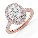 Oval Lab Created Diamond Oval Rollover Halo Engagement Ring in Rose Gold with Hidden Accented Basket and Bridge (MVSLG1598-R)