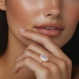 Oval Lab Created Diamond Oval Rollover Halo Engagement Ring in Rose Gold with Hidden Accented Basket and Bridge (MVSLG1598-R)