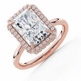 Radiant Lab Created Diamond Shared-prong Radiant Rollover Halo Engagement Ring in Rose Gold with Hidden Accented Basket and Bridge (MVSLG1599-R)
