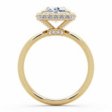 Radiant Lab Created Diamond Shared-prong Radiant Rollover Halo Engagement Ring in Yellow Gold with Hidden Accented Basket and Bridge (MVSLG1599-Y)