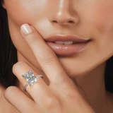 Radiant Lab Created Diamond High Set Solitaire with Accents Engagement Ring in White Gold (MVSLG1603-W)