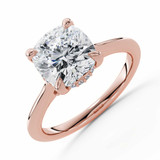 Cushion Lab Created Diamond Hidden Halo Solitaire with Accents Engagement Ring in Rose Gold with Accented Bridge (MVSLG1606-R)