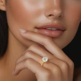 Cushion Lab Created Diamond Hidden Halo Solitaire with Accents Engagement Ring in Yellow Gold with Accented Bridge (MVSLG1606-Y)