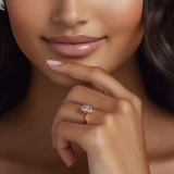 Oval Lab Created Diamond Hidden Halo Solitaire with Accents Engagement Ring in Rose Gold with Accented Bridge (MVSLG1607-R)