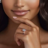 Oval Lab Created Diamond Hidden Halo Solitaire with Accents Engagement Ring in White Gold with Accented Bridge (MVSLG1607-W)