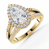Pear Lab Created Diamond Cathedral Split-shank Pear Halo Engagement Ring in Yellow Gold with Hidden Halo and Bridge Accents (MVSLG1609-Y)