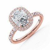 Cushion Lab Created Diamond Rollover Halo Engagement Ring in Rose Gold with Hidden Bridge & Basket Accents (MVSLG1611-R)