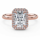 Radiant Lab Created Diamond rollover Emerald Halo Engagement Ring in Rose Gold with Accented Bridge & Basket (MVSLG1613-R)