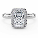 Radiant Lab Created Diamond rollover Emerald Halo Engagement Ring in White Gold with Accented Bridge & Basket (MVSLG1613-W)
