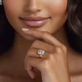 Radiant Lab Created Diamond rollover Emerald Halo Engagement Ring in Yellow Gold with Accented Bridge & Basket (MVSLG1613-Y)