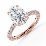 Oval Lab Created Diamond Hidden Halo Solitaire with Accents Engagement Ring in Rose Gold with Three-row Pave Shared Prong Accents (MVSLG1614-R)