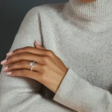 Oval Lab Created Diamond Hidden Halo Solitaire with Accents Engagement Ring in White Gold with Three-row Pave Shared Prong Accents (MVSLG1614-W)