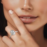 Oval Lab Created Diamond Hidden Halo Solitaire with Accents Engagement Ring in White Gold with Three-row Pave Shared Prong Accents (MVSLG1614-W)