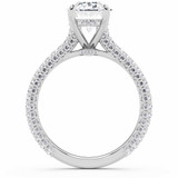 Oval Lab Created Diamond Hidden Halo Solitaire with Accents Engagement Ring in White Gold with Three-row Pave Shared Prong Accents (MVSLG1614-W)