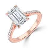Emerald Lab Created Diamond Cathedral Tapered Pave Solitaire with Accents Engagement Ring in Rose Gold (MVSLG1618-R)