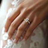 Emerald Lab Created Diamond Cathedral Tapered Pave Solitaire with Accents Engagement Ring in Yellow Gold (MVSLG1618-Y)