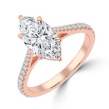 Marquise Lab Created Diamond Cathedral Tapered Pave Solitaire with Accents Engagement Ring in Rose Gold (MVSLG1619-R)