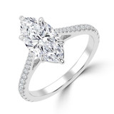 Marquise Lab Created Diamond Cathedral Tapered Pave Solitaire with Accents Engagement Ring in White Gold (MVSLG1619-W)