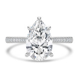 Pear Lab Created Diamond Cathedral Tapered Pave Solitaire with Accents Engagement Ring in White Gold (MVSLG1621-W)