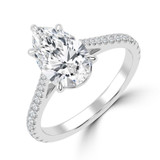 Pear Lab Created Diamond Cathedral Tapered Pave Solitaire with Accents Engagement Ring in White Gold (MVSLG1621-W)