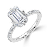 Emerald Lab Created Diamond Hidden Halo Compass Set Solitaire with Accents Engagement Ring in White Gold (MVSLG1626-W)