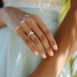 Round Lab Created Diamond Hidden Halo Compass Set Solitaire with Accents Engagement Ring in White Gold (MVSLG1631-W)