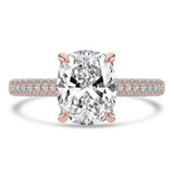 Cushion Lab Created Diamond Cathedral Double Hidden Halo Three-Row Pave Solitaire with Accents Engagement Ring in Rose Gold (MVSLG1653-R)