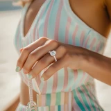 Cushion Lab Created Diamond Cathedral Double Hidden Halo Three-Row Pave Solitaire with Accents Engagement Ring in Rose Gold (MVSLG1653-R)