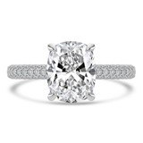 Cushion Lab Created Diamond Cathedral Double Hidden Halo Three-Row Pave Solitaire with Accents Engagement Ring in White Gold (MVSLG1653-W)